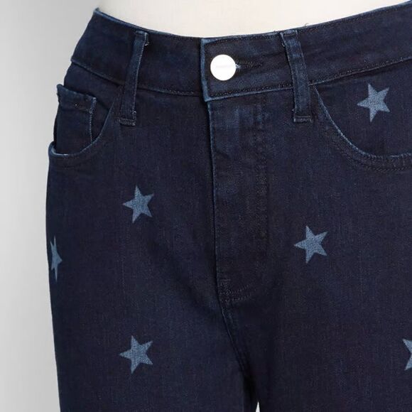 Warp + Weft MPX Milan High Rise Skinny Jeans Star Patterned Dark Blue 28 NWT - Picture 3 of 11